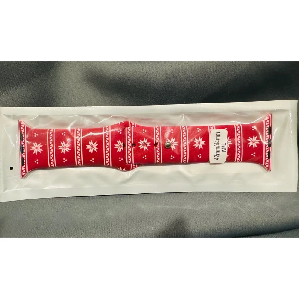 Watch Band, Size 42/44 (M/L), in Festive Red & White Snowflakes NEW